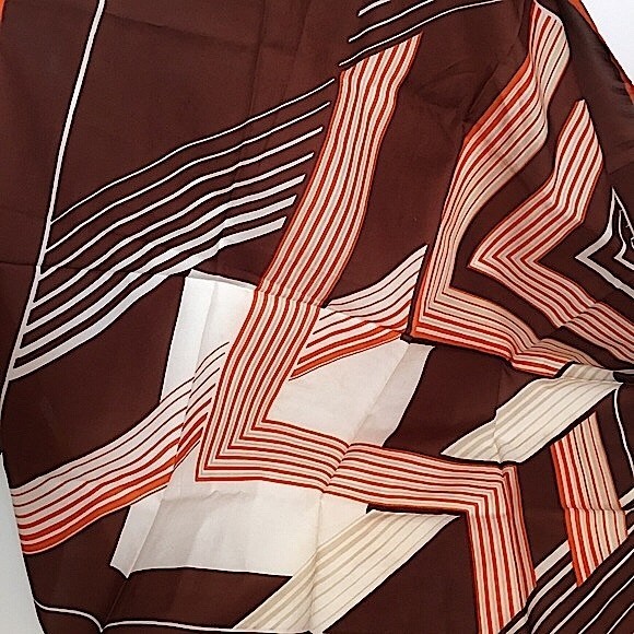 VTG 60 70 Jim Renoir Geometric Print Brown Burnt Orange Large Square scarf - Picture 2 of 16